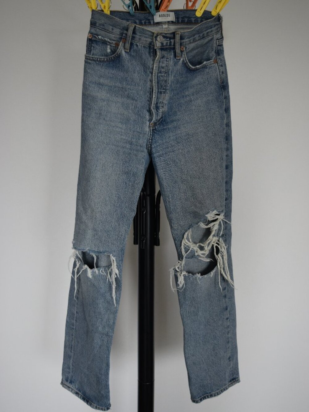 AGOLDE Distressed Jeans Raw Hem Medium Wash — Size 24